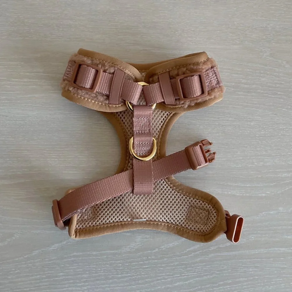 PETsRUS Premium Dog Harness Teddy Bear Sherpa Design No Pull Soft Beige Brown